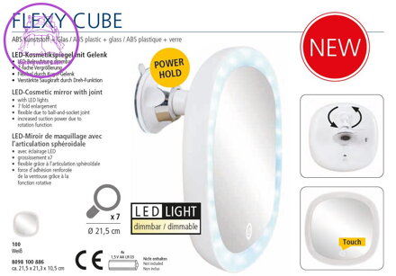 Kosmetické zrcadlo s LED osvětlením bílé Ø 21,5 cm - Flexy Cube 2024