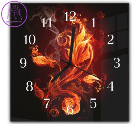 Nástěnné hodiny 30x30cm - Abstrakt ohnivý květ a hnědý podklad