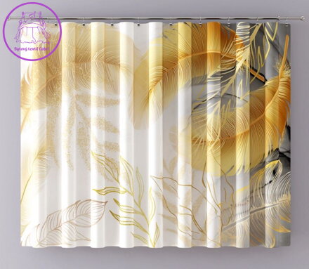 Záclona voálová tištěná kusová 270x150cm W-Pírka zlatá