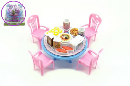 Stůl a židle s doplňky plast 12cm asst 3 barvy v blistru