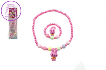 Náhrdelník, náramek a prstýnek korálky perleťové plast 20cm 2 barvy v sáčku