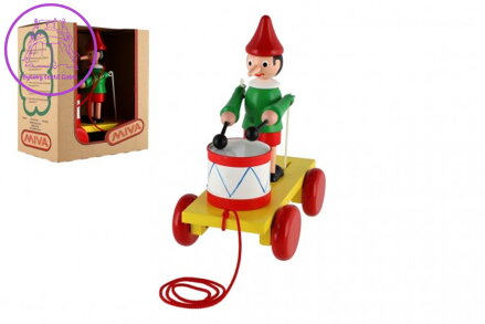 Pinocchio s bubnem tahací dřevo 20cm v krabici od 12 měsíců