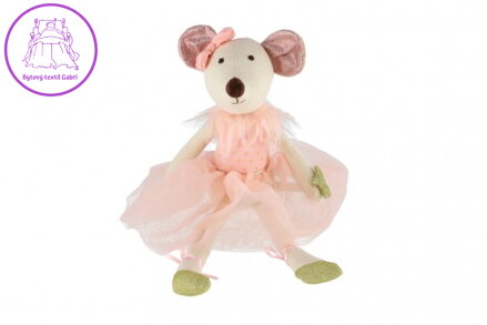 Myš/Myška baletka sedící látka 20cm růžová v sáčku 0+