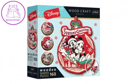 Dřevěné puzzle Vánoční dobrodružství Mickeyho a Minnie 160 dílků 18,2x24,2cm v krabici 20x20x6cm