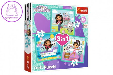 Puzzle 3v1 Gabbyiny aktivity/Gabby´s Dollhouse 20x19,5cm v krabici 28x28x6cm