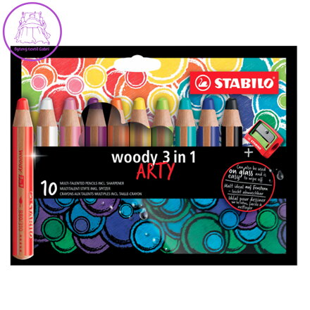 Pastelky STABILO woody 3 v 1 ARTY - barvička, vodovka, voskovka - 10 ks + ořezávátko