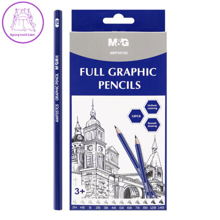 Tužka grafitová M&G všechny tvrdosti od 2H po 14B - sada 12 ks