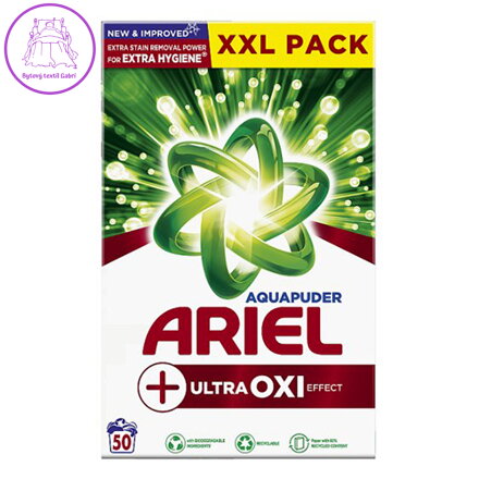 Ariel Aquapuder Ultra Oxi Effect prací prášek na bílé, barevné a černé prádlo 50 dávek 3,2