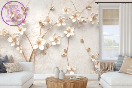 3D tapeta Krémové květy