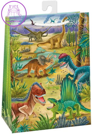 Taška dárková dinosauři 23x32cm papírová lesklá