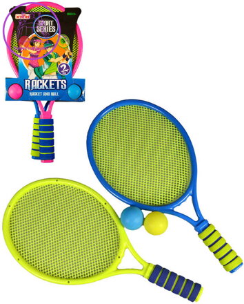 Set 2 rakety barevné 43cm s míčky na soft líný tenis 2 barvy plast