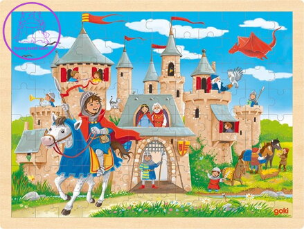 GOKI Dřevěné puzzle Rytířský hrad 96 dílků