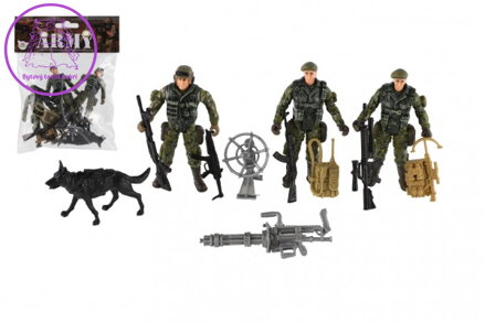 Sada vojáci se psem s doplňky 12ks plast v sáčku 17x20x3cm