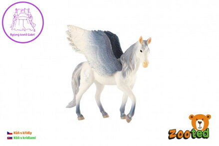 Kůň s křídly bílo-šedý zooted plast 14cm v sáčku