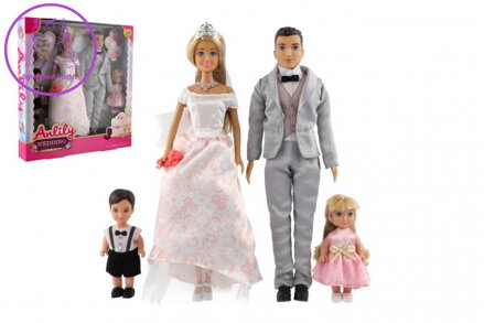 Panenka nevěsta a ženich Anlily plast 28cm s rodinou v krabici 30x32x5cm