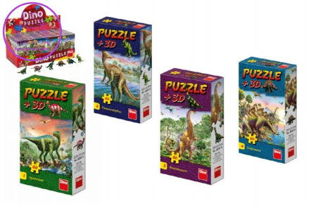 Puzzle Dinosauři 23,5x21,5cm 60 dílků + figurka 6 druhů v krabičce 24ks v boxu