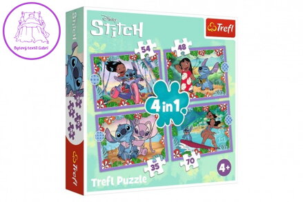 Puzzle 4v1 Bláznivý den Lilo&Stitch v krabici 28x28x6cm