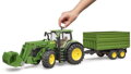 BRUDER 03155 Traktor John Deere 7R 350 set s čelním nakladačem a přívěsem