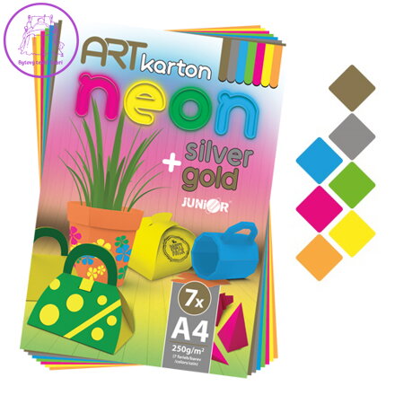 Blok barevného papíru - výkres ART CARTON NEON A4 250g (7 ks) mix 7 barev