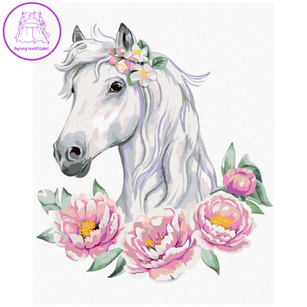 Diamantové malování (s rámem) - Bílý kůň s pivoňkami
