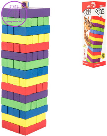 BONAPARTE DŘEVO Hra věž Jenga barevná 60 dílků *SPOLEČENSKÉ HRY*