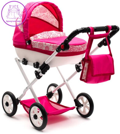 NEW BABY Kočárek Comfort růžový srdíčka plastová korbička pro panenku miminko