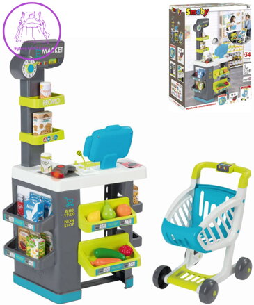 SMOBY Supermarket set pokladna elektronická s vozíkem na baterie Světlo Zvuk