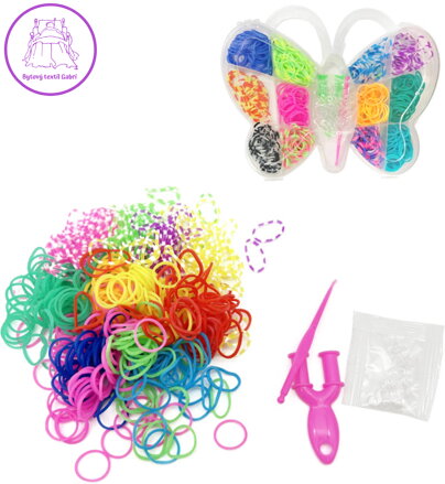 UDĚLEJ SI NÁRAMEK Gumičky LOOM BANDS 500ks set s doplňky motýl