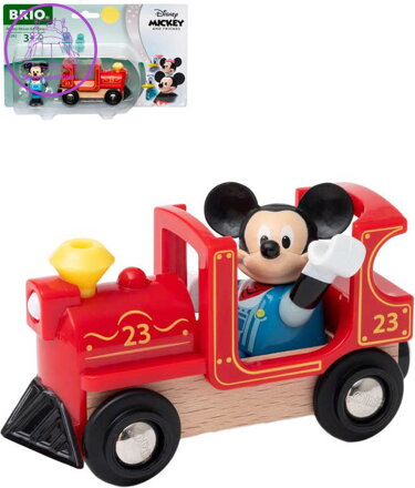 BRIO DŘEVO Set vláček lokomotiva + postavička Myšák Mickey Mouse