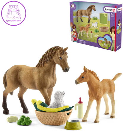 SCHLEICH Quarter kůň a hříbě set se štěňátkem a doplňky plast