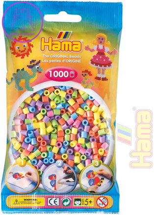 HAMA Korálky dětské zažehlovací pastelové set 1000ks v sáčku midi plast