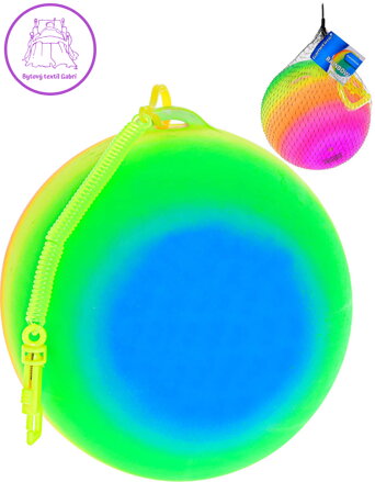 Míček zábavný duhový balonek nafukovací na pružince s karabinkou