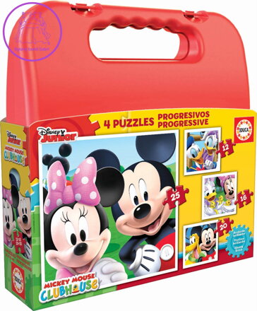 EDUCA Puzzle v kufříku Mickey Mouse a kamarádi 4v1 (12,16,20,25 dílků)