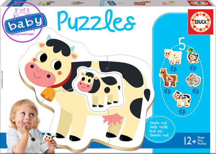 EDUCA Baby puzzle Zvířátka na farmě s mláďaty 5v1 (2-4 dílky)