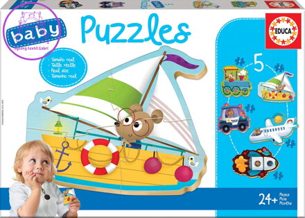 EDUCA Baby puzzle Zvířátka v dopravních prostředcích 5v1 (3-5 dílků)