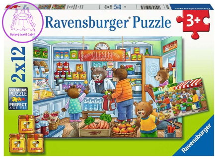 RAVENSBURGER Puzzle Medvídci na nákupech 2x12 dílků