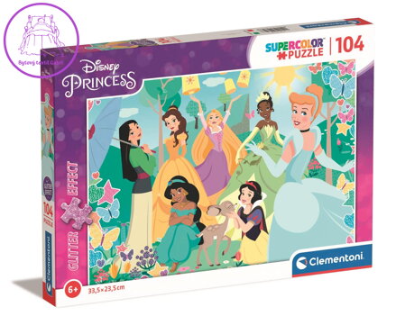 CLEMENTONI Třpytivé puzzle Disney princezny v zahradě 104 dílků