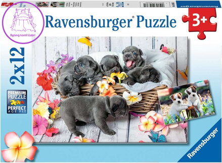 RAVENSBURGER Puzzle Roztomilá štěňátka 2x12 dílků