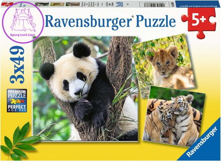 RAVENSBURGER Puzzle Panda, tygr a lev 3x49 dílků