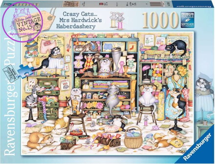 RAVENSBURGER Puzzle Crazy Cats: Hrátky rozdováděných koček v galanterii 1000 dílků