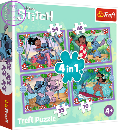 TREFL Puzzle Lilo&Stitch: Bláznivý den 4v1 (35,48,54,70 dílků)