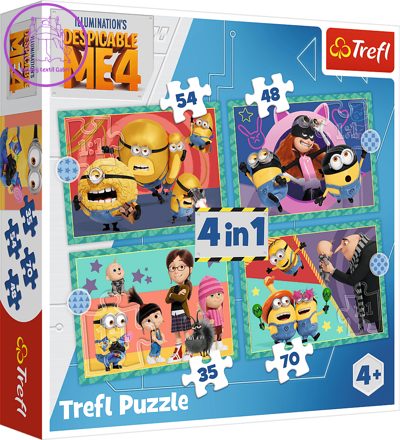 TREFL Puzzle Já, padouch 4: Šílení Mimoni 4v1 (35,48,54,70 dílků)