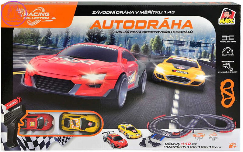 Autodráha Racing Collection 4,4m 2 sportovní auta na trafo (adaptér) na baterie