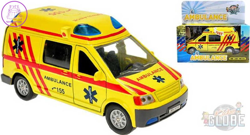 KIDS GLOBE Ambulance auto kovové 14 cm PB sanitka se zvukem a světlem