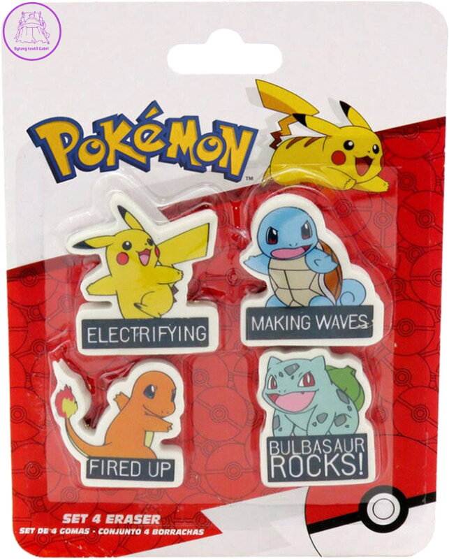 Mazací guma set 4ks Pokémon dětské školní potřeby blister