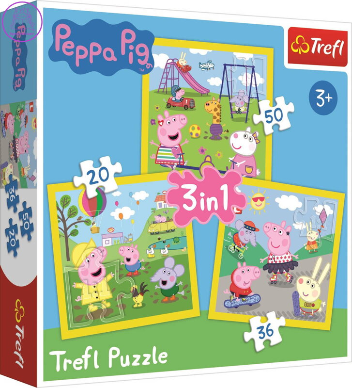 TREFL PUZZLE Peppa Pig: Šťastný den prasátka 20x20cm skládačka 3v1