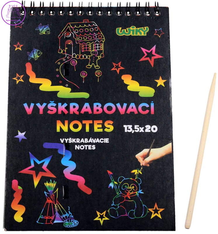 Notes vyškrabovací duhový 14x20cm 12 listů set s nástrojem