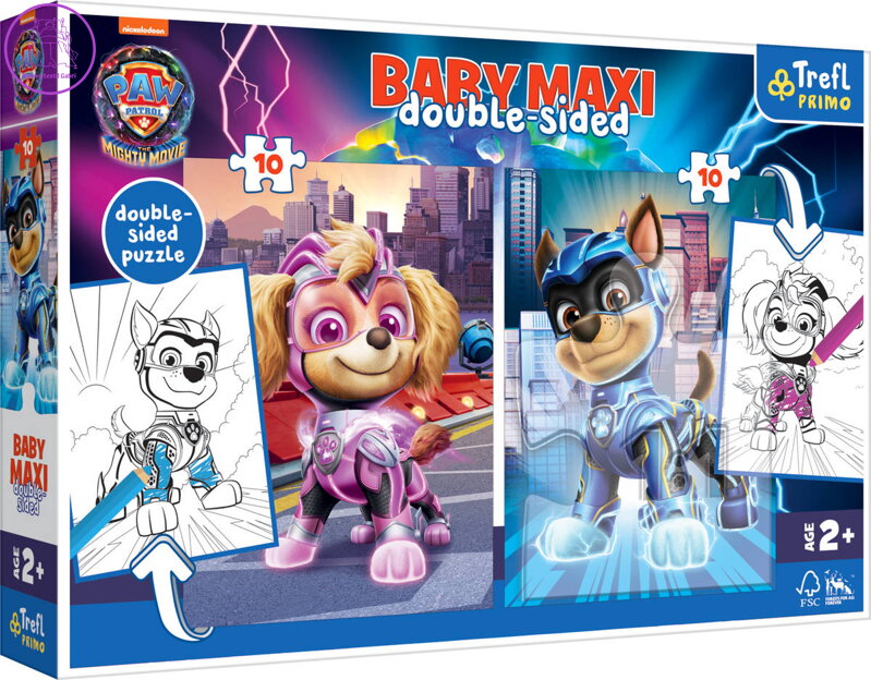 TREFL PUZZLE MAXI Oboustranné Paw Patrol 30x40cm 2x10 dílků s omalovánkou 2v1