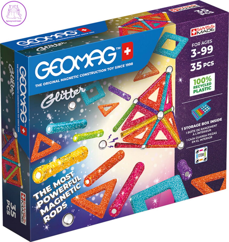 GEOMAG Glitter 35 dílků třpytivá Eko magnetická STAVEBNICE