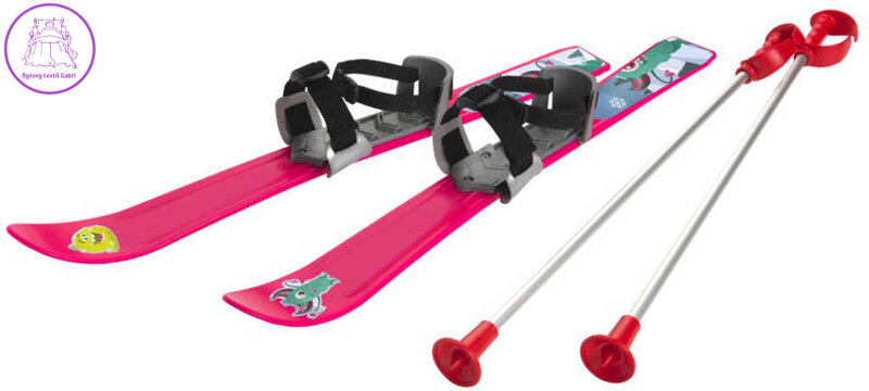 PLASTKON Lyže carvingové Baby Ski 70cm Růžové s vázáním a holemi